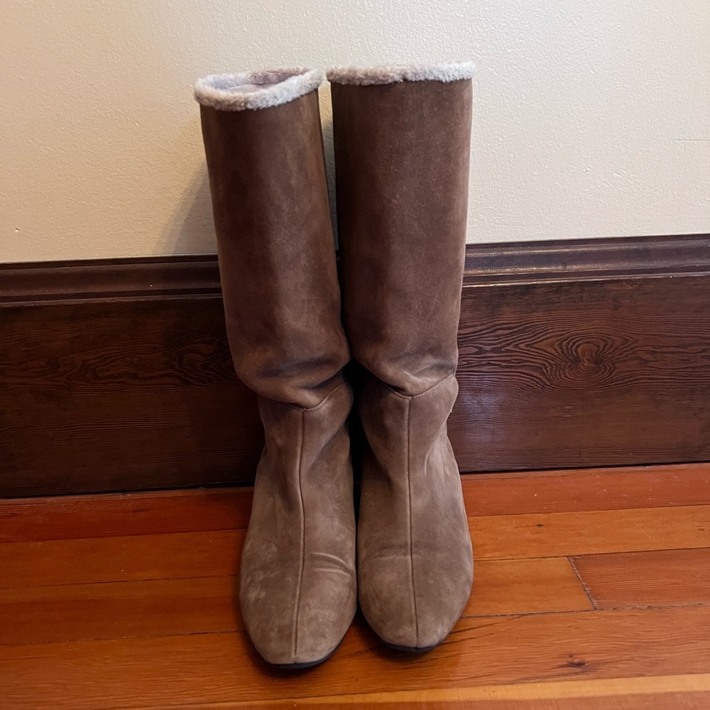 London Fog Brown Suede Winter Boots with Button Accent
